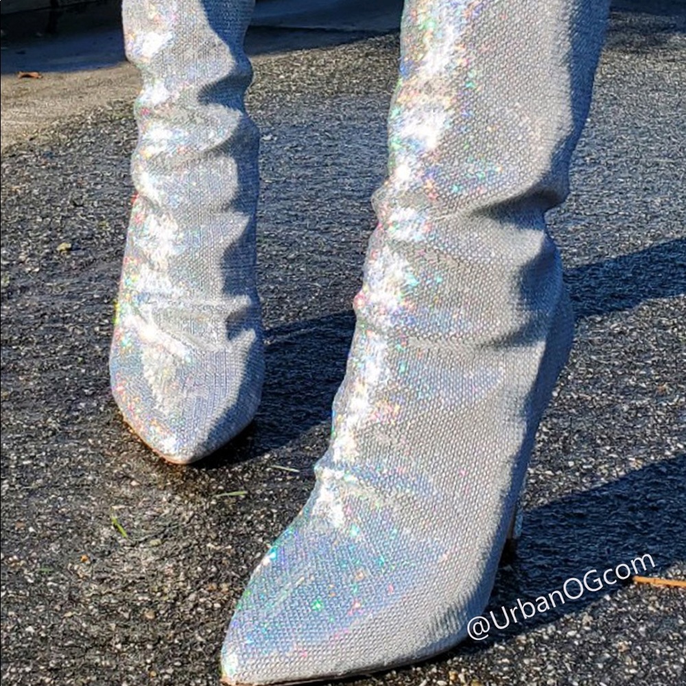Silver sequin ankle booties